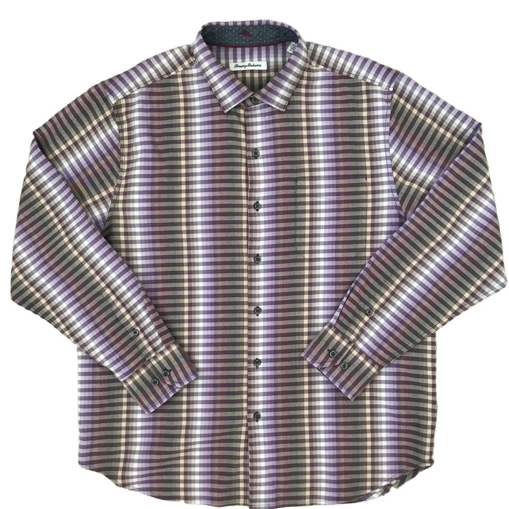 Tommy Bahama Button Up Shirt Mens Size Large Silk Blend Long Sleeve Purple Check - Picture 2 of 11